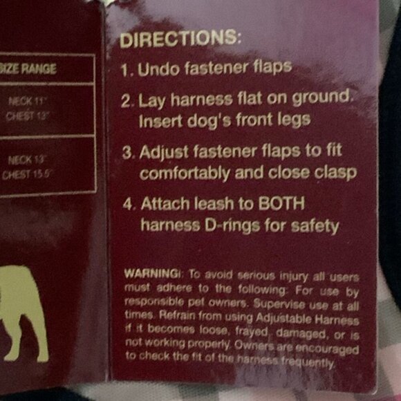 American Kennel Club Dog Harness Vest  Designer Tartan Plaid Sherpa Lined Pink M - Picture 6 of 16